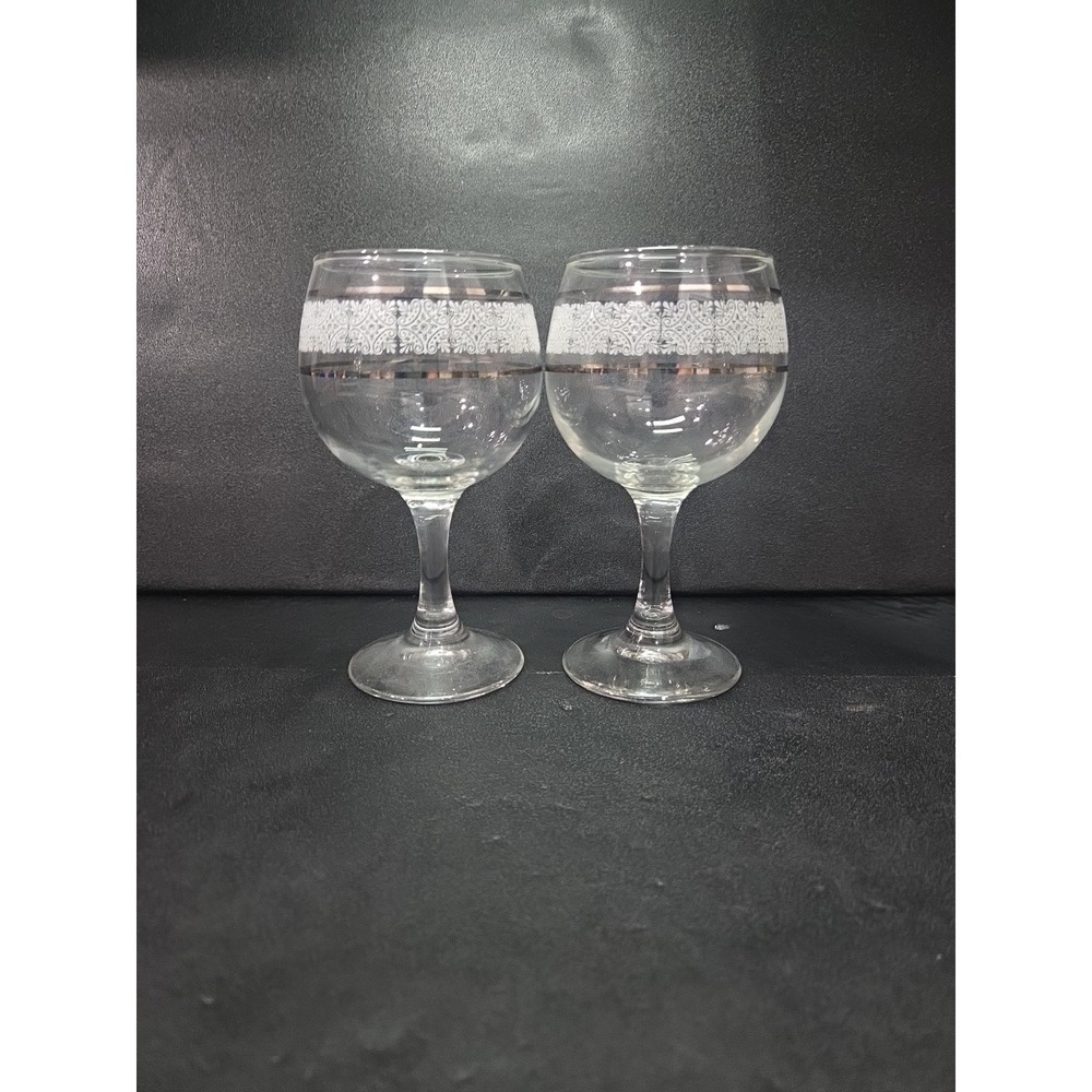 Art Deco Wine Glasses,‎ Set of 2, Silver & White MCM Glasses, Vintage Decoration